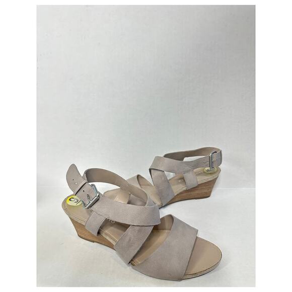 Franco Sarto Size 9 Gray Silver Leather Wedge Dania Strap Sandals Beach Vacation - Picture 2 of 14